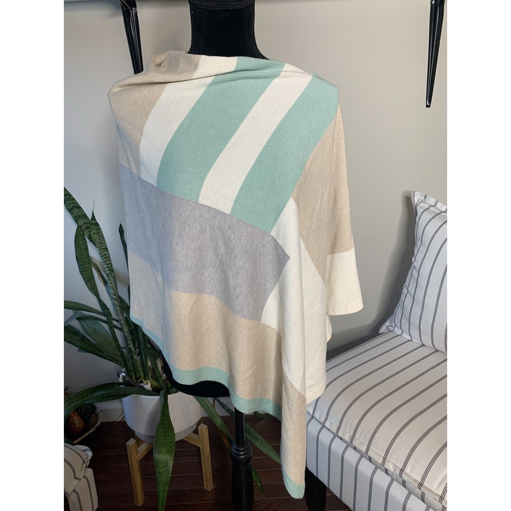 J.MCLAUGHLIN  Green/‎ Tan/ Cream Pullover  Poncho Cashmere Blend One Size Womens